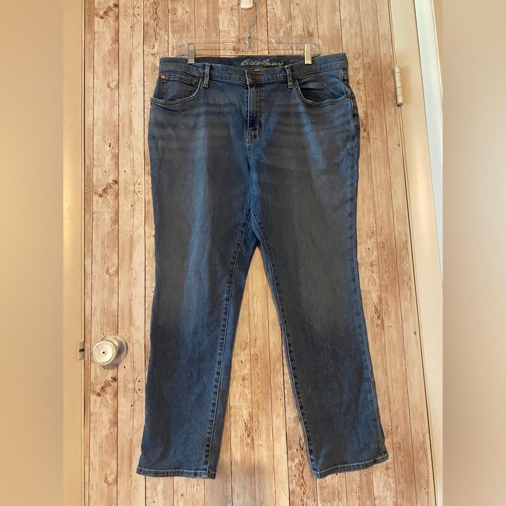 Eddie Bauer Women's Boyfriend Midrise Slim Blue Jeans Size 14 petite